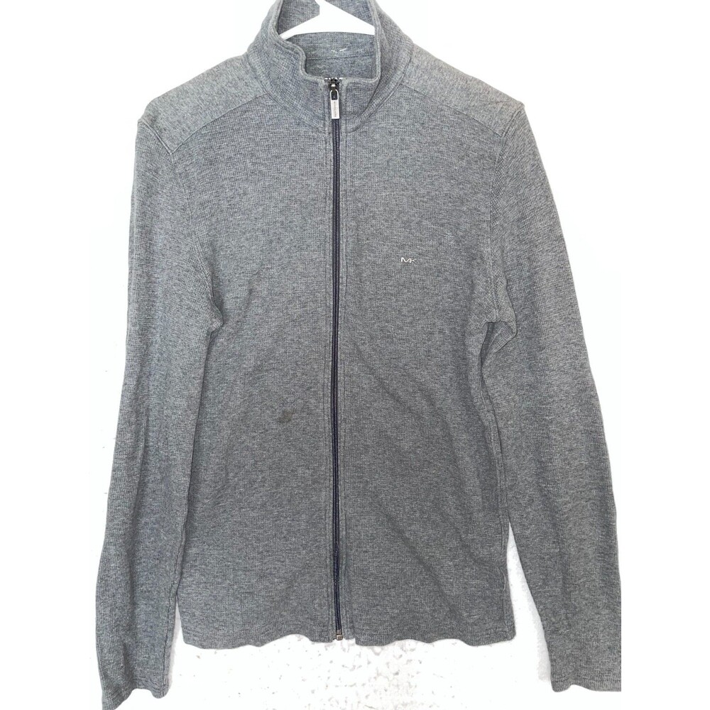 Michael Kors Sweater Jacket Mens sz S Gray Full Zip Knit Cotton Ribbed MK Logo